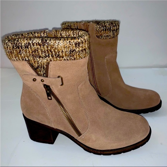 PureSole Shoes - PureSole Tan Brown Cream Suede Sweater DORY Ankle Boot Sz 8 NWOT